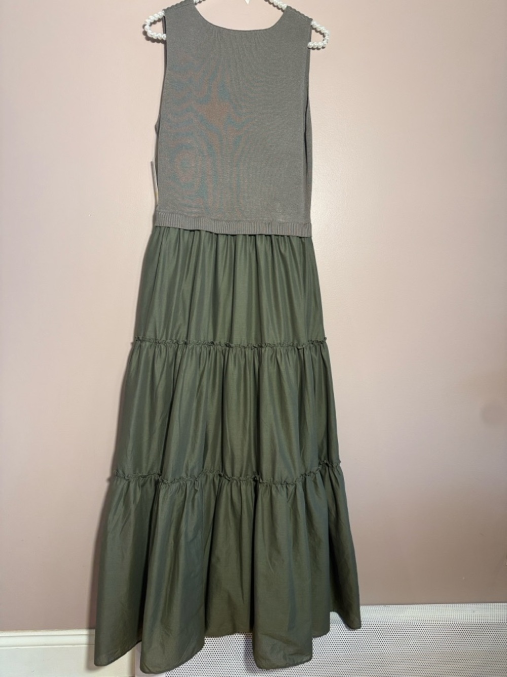 Taylor Olive Green Tiered Maxi Dress with Knit Bodice - Picture 5 of 9